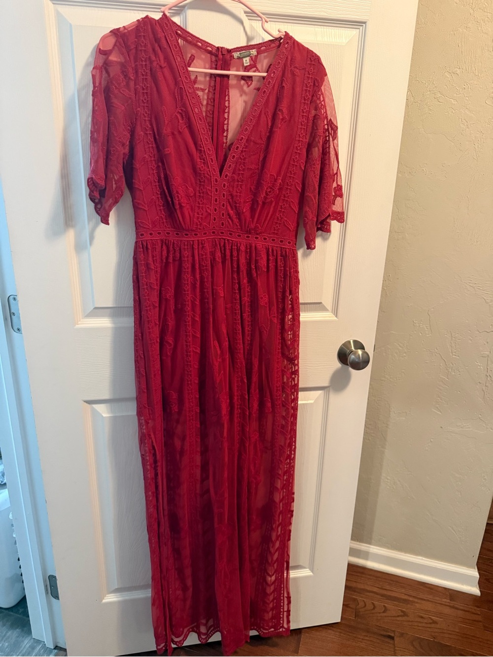 Red lace maxi dress